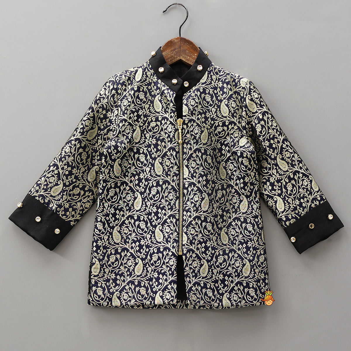 Brocade Jacket Style Top And Dhoti With Matching Potli Bag