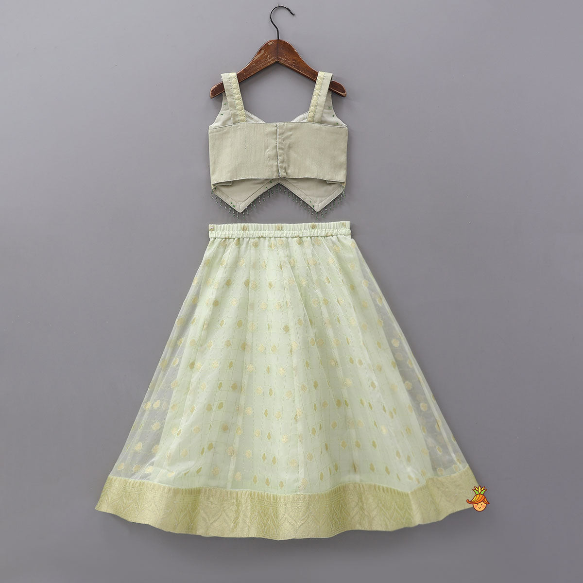 Stylish Hem Top With Checks Work Organza Lehenga