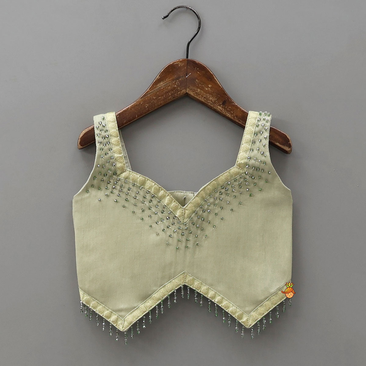 Stylish Hem Top With Checks Work Organza Lehenga