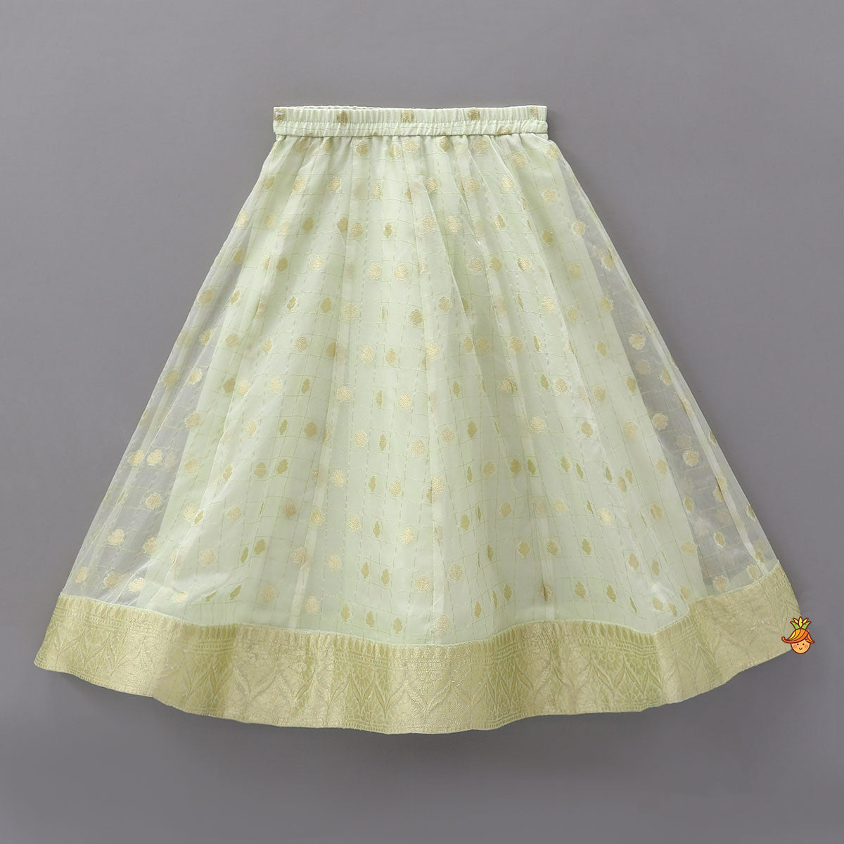 Stylish Hem Top With Checks Work Organza Lehenga