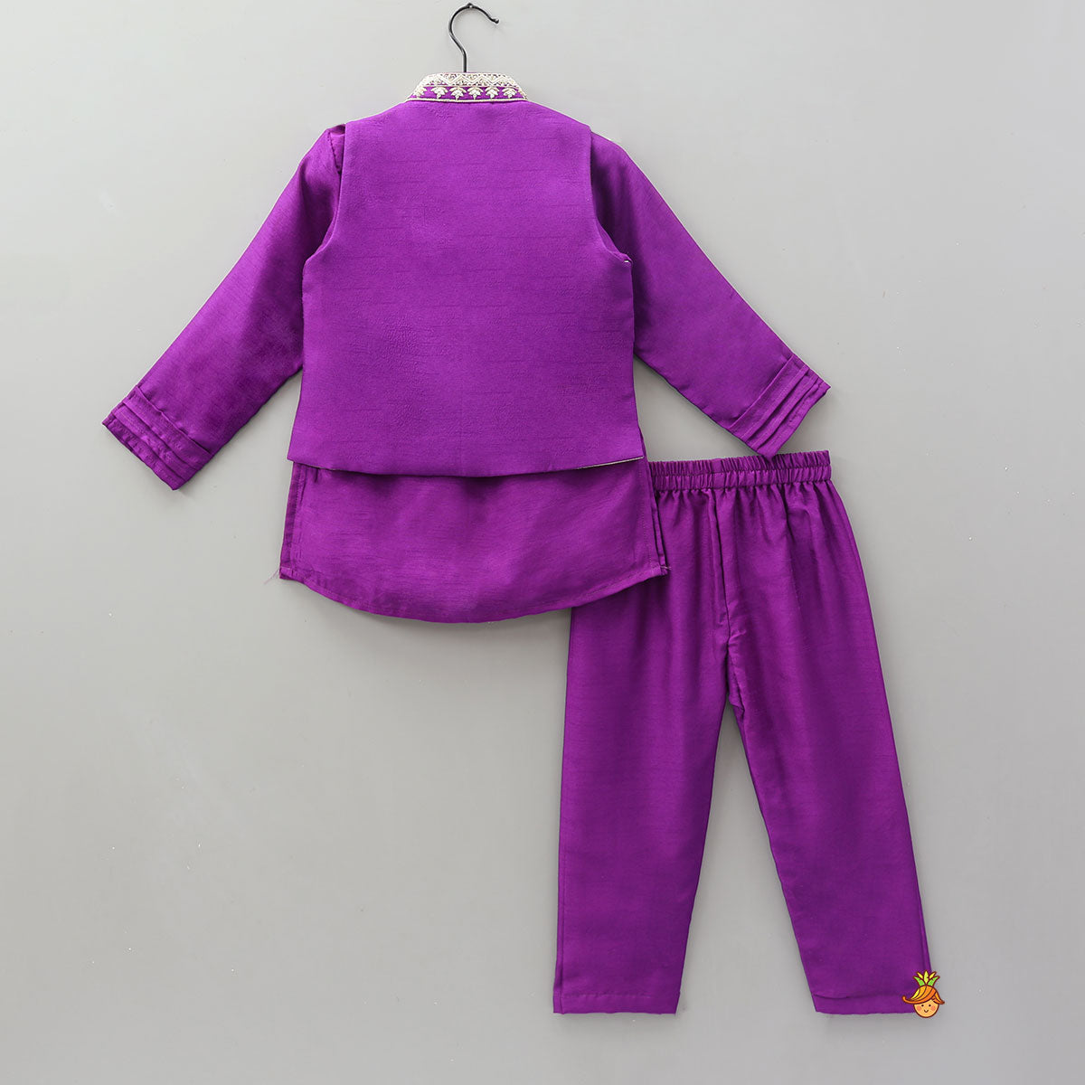 Mandarin Collar Kurta With Embroidered Jacket And Pyjama