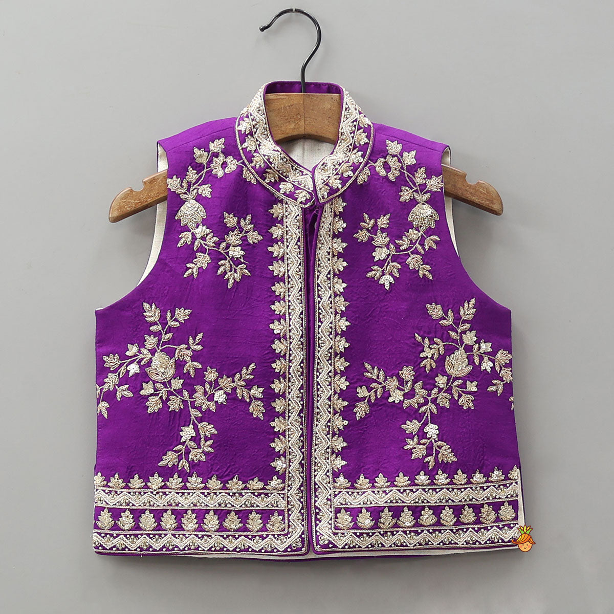 Mandarin Collar Kurta With Embroidered Jacket And Pyjama