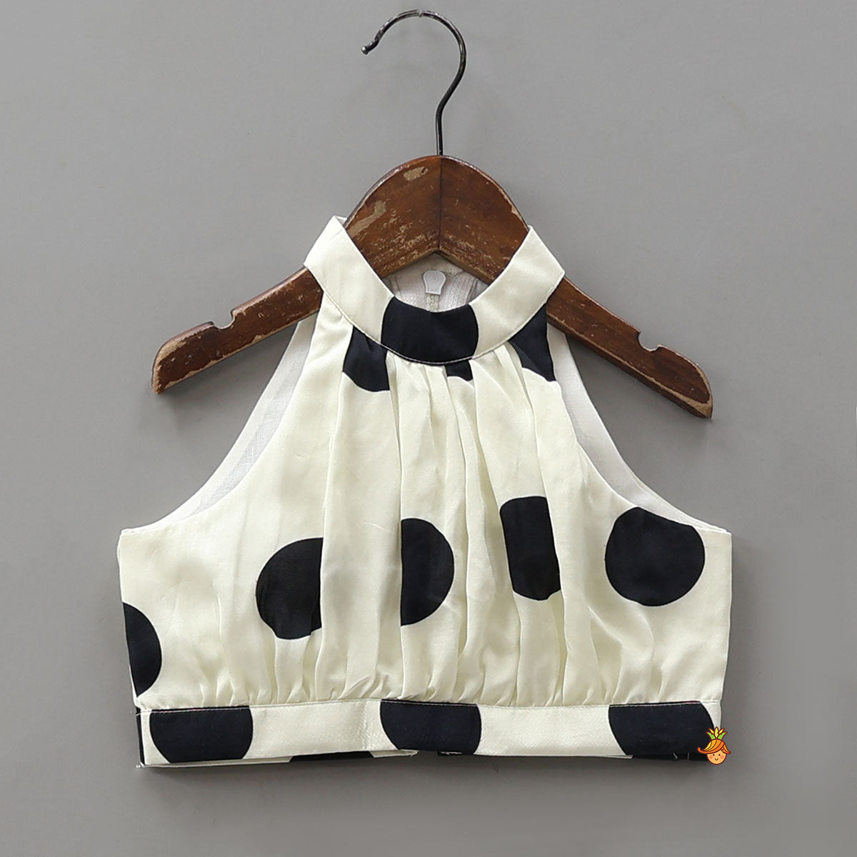 Stunning Halter Neck Polka Dot Printed Top With Matching Layered Skirt