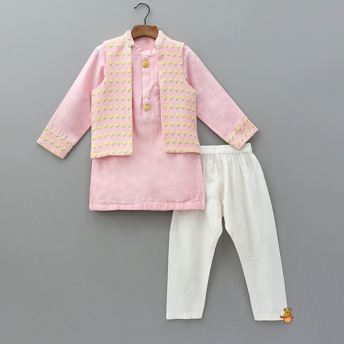 Patch Pocket Kurta With Open Jacket And Pyjama