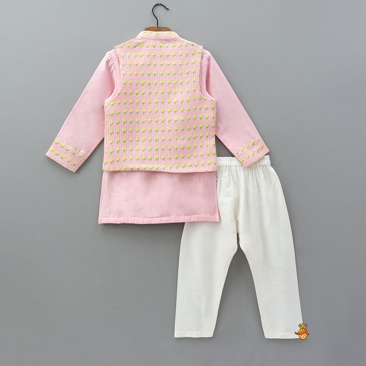 Patch Pocket Kurta With Open Jacket And Pyjama