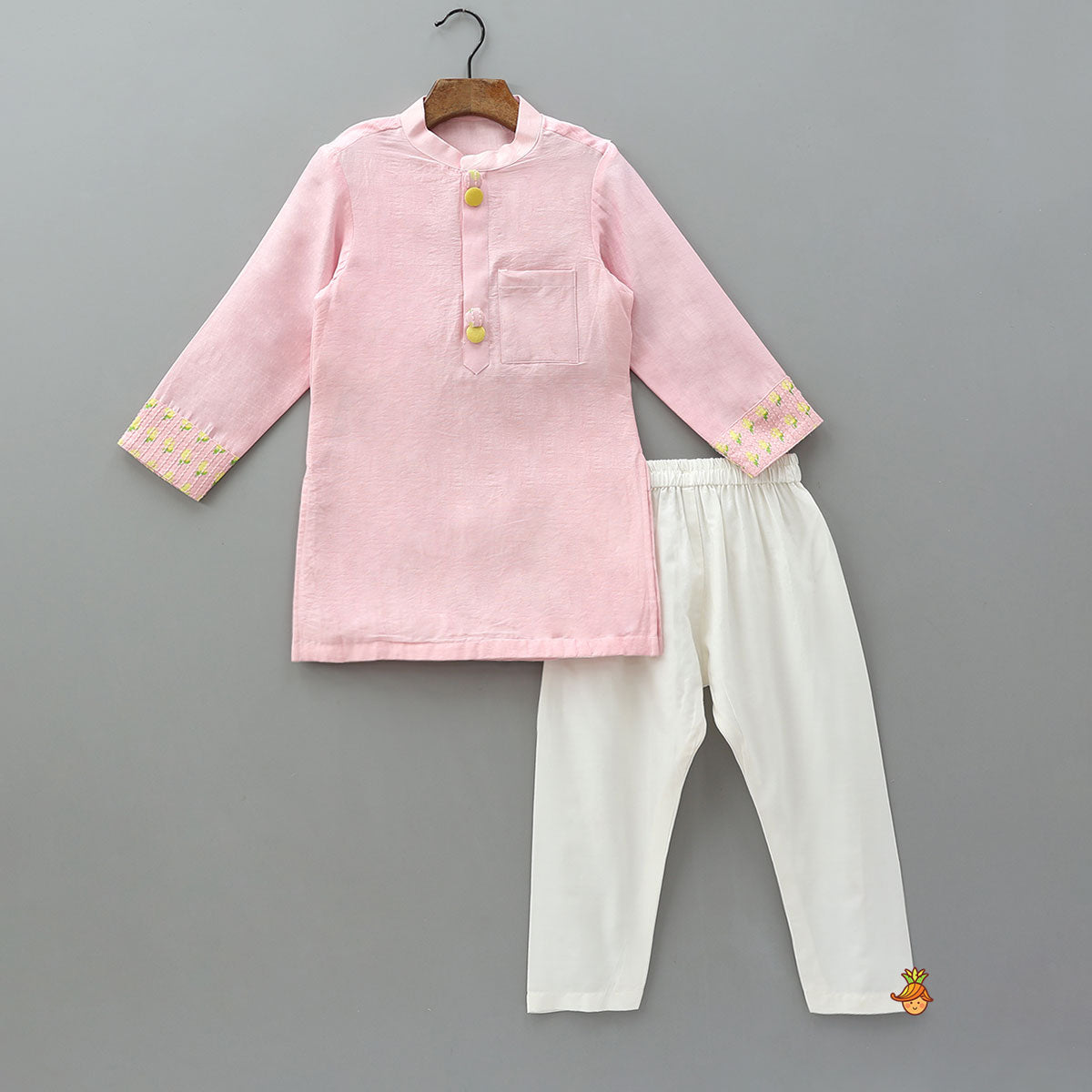 Patch Pocket Kurta With Open Jacket And Pyjama