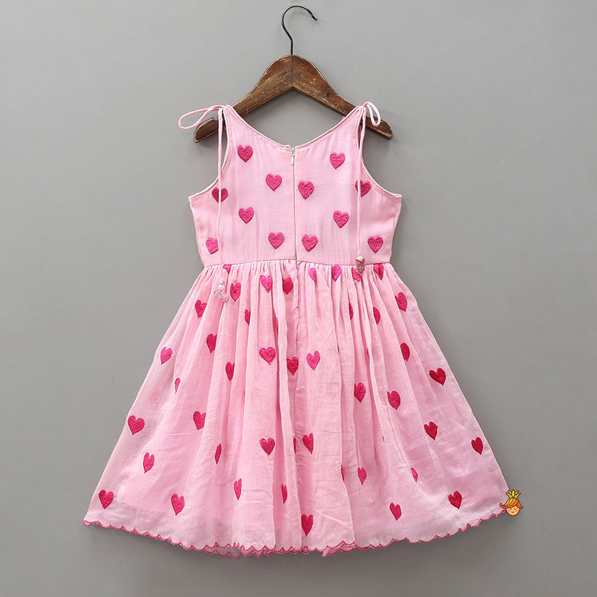 Cute Hearts Embroidered Tie Up Dress With Matching Headband