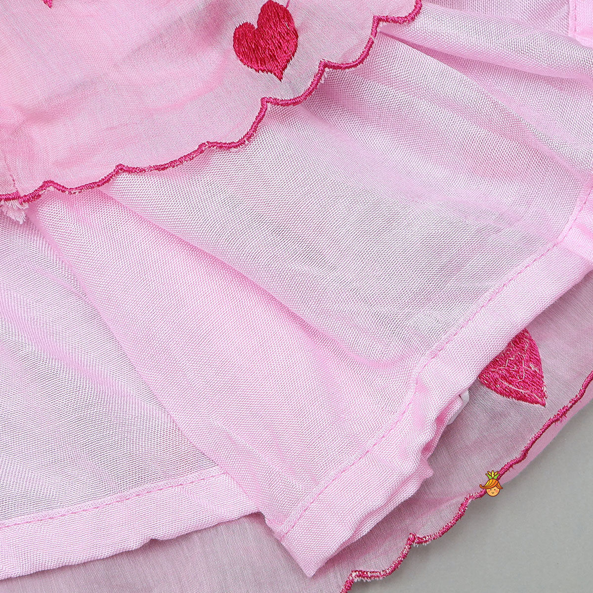 Cute Hearts Embroidered Tie Up Dress With Matching Headband