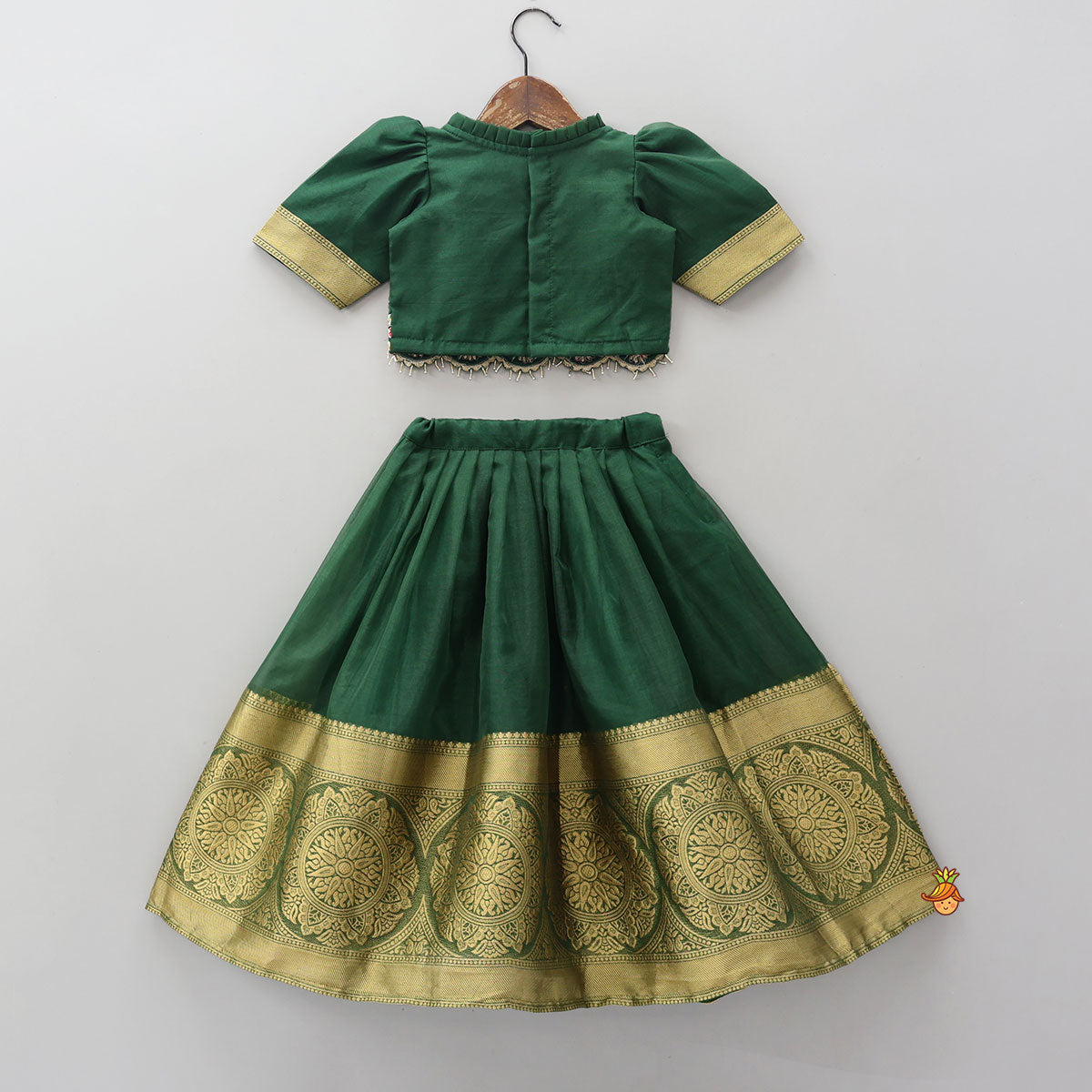Floral Embroidered Scalloped Hem Top And Pleated Lehenga