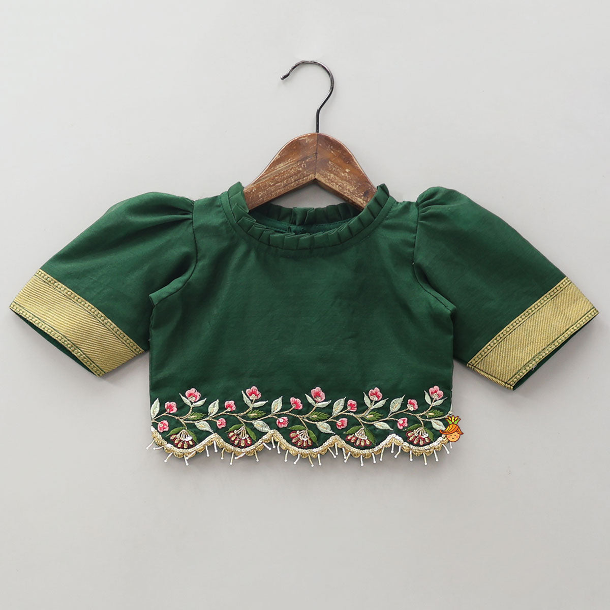 Floral Embroidered Scalloped Hem Top And Pleated Lehenga