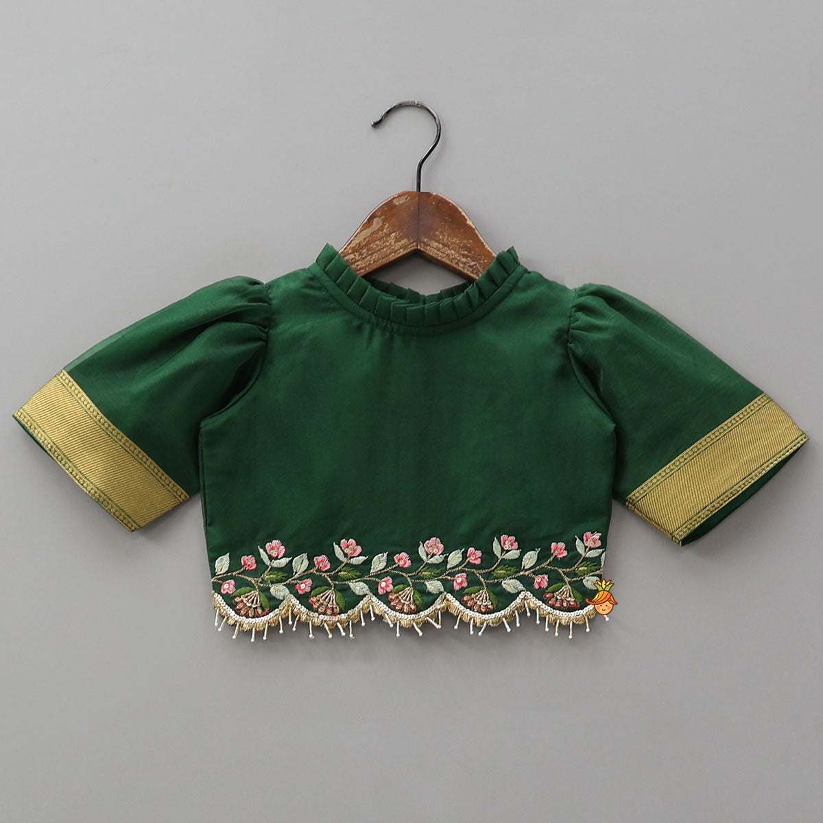Floral Embroidered Scalloped Hem Top And Pleated Lehenga