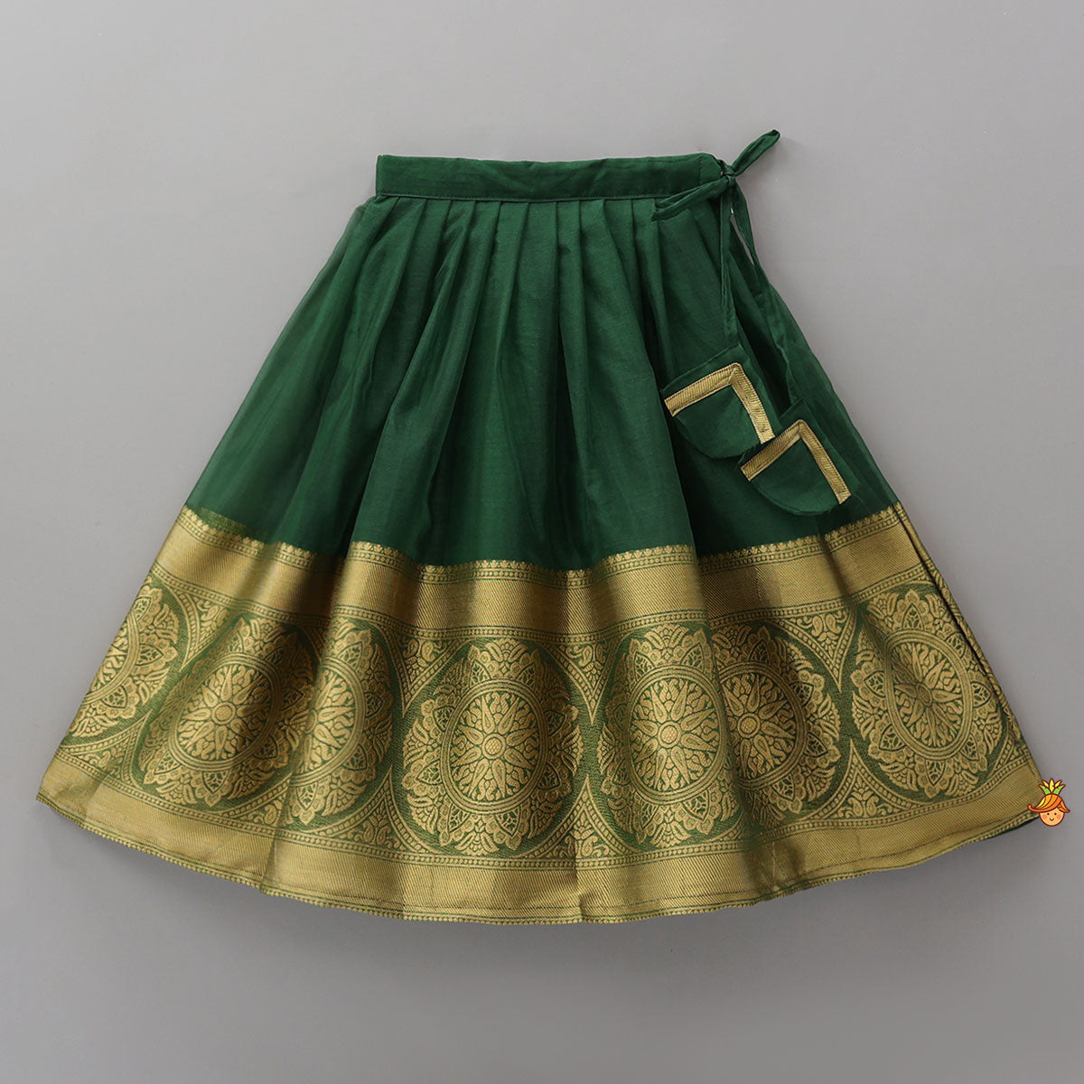 Floral Embroidered Scalloped Hem Top And Pleated Lehenga