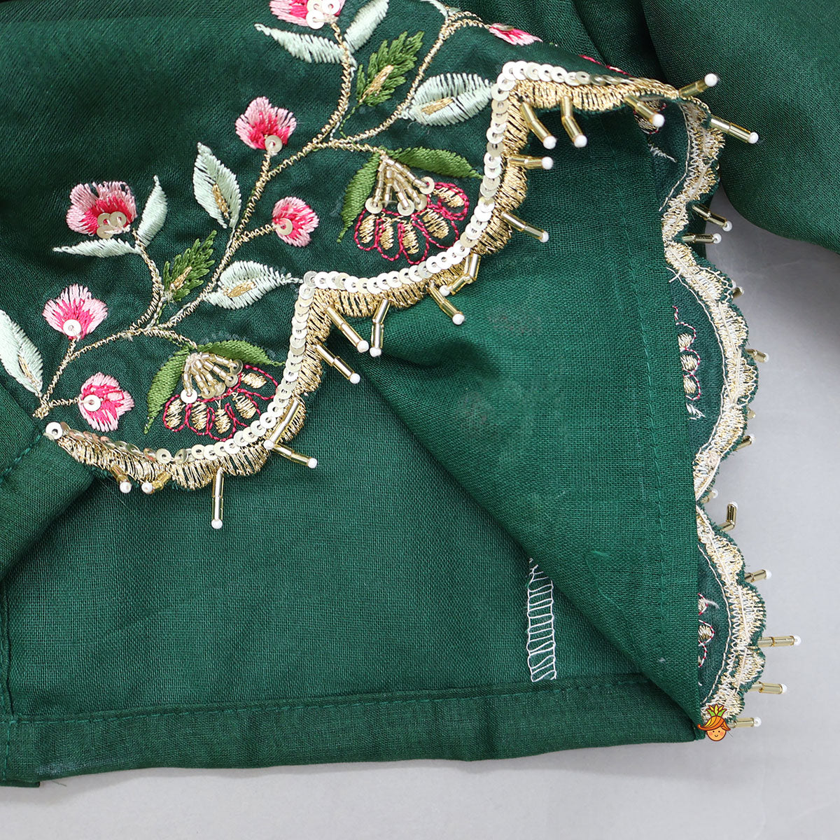 Floral Embroidered Scalloped Hem Top And Pleated Lehenga