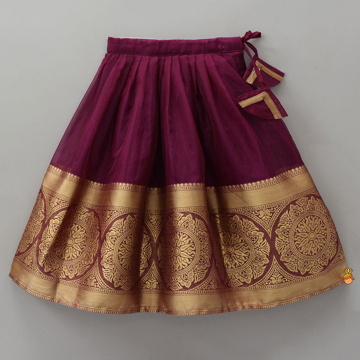 Floral-Embroidered Scalloped Hem Top And Pleated Lehenga