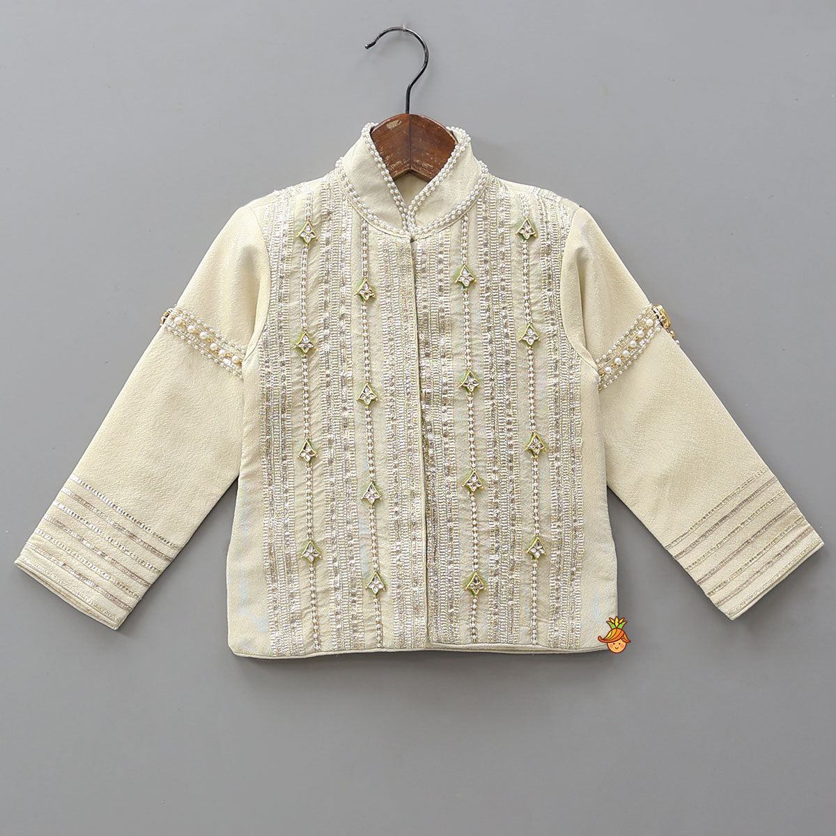 Shimmery Front Open Embroidered Top And Layered Sharara With Contrasting Dupatta