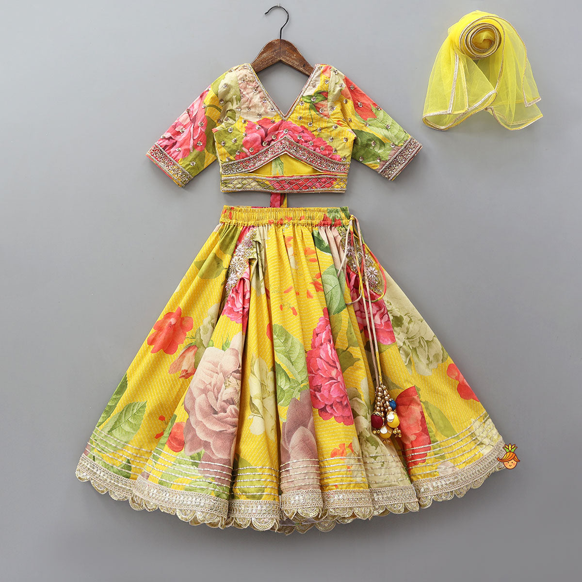 Cut Dana And Sequin Embroidered Top With Flared Lehenga And Dupatta