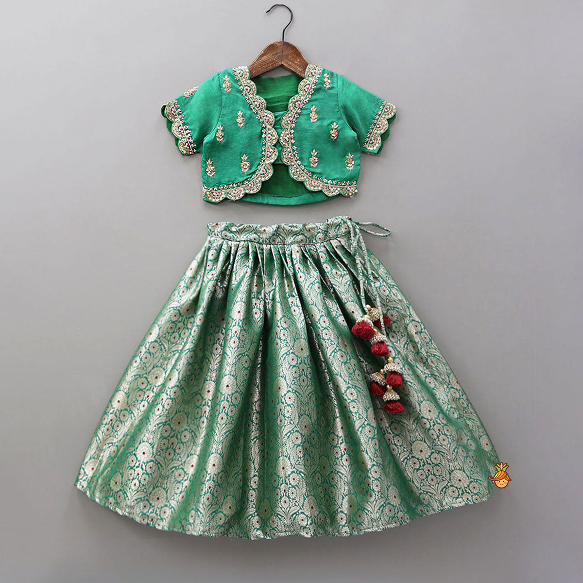 Scalloped Design Top And Brocade Lehenga