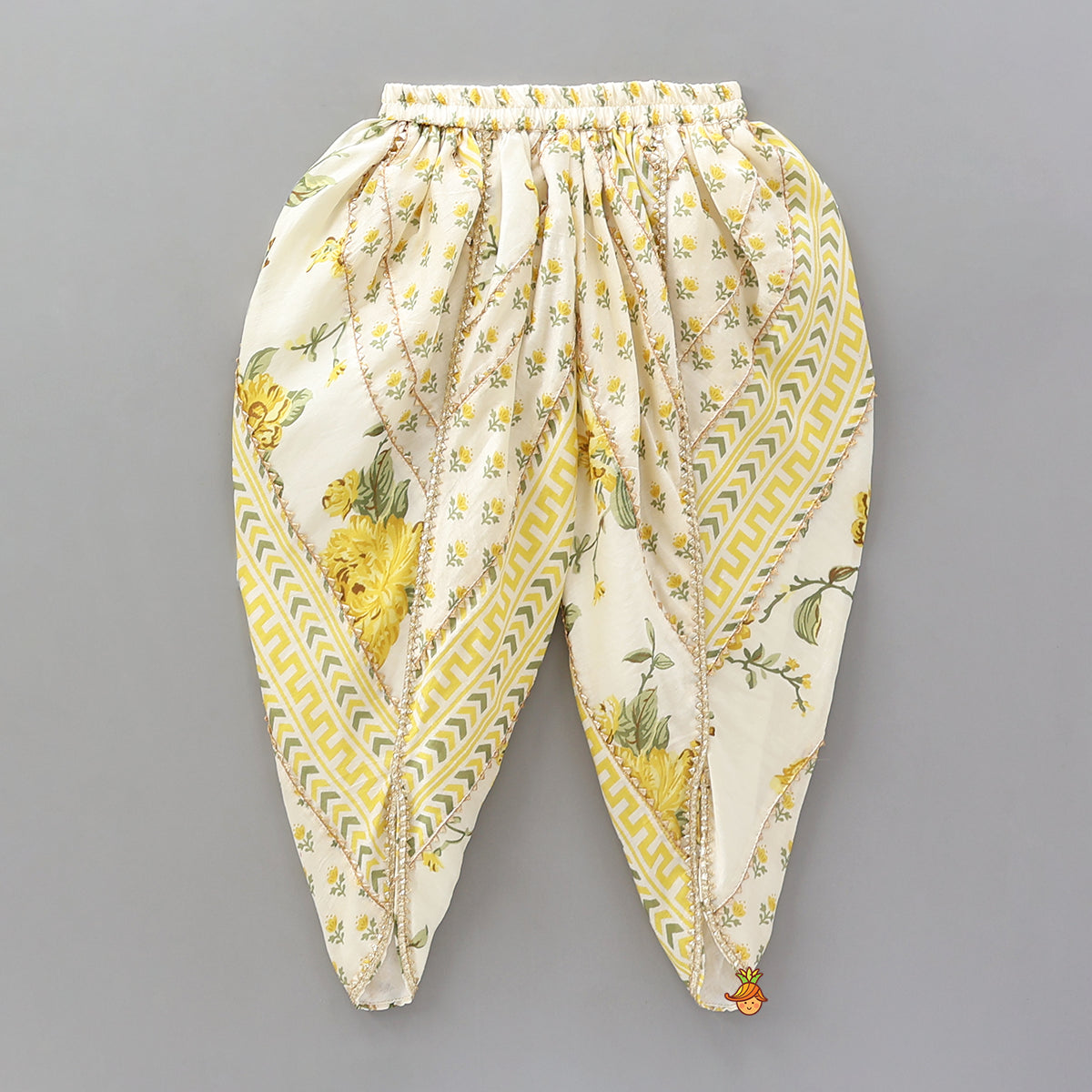 Printed Flared Kurti And Matching Dhoti With Net Dupatta