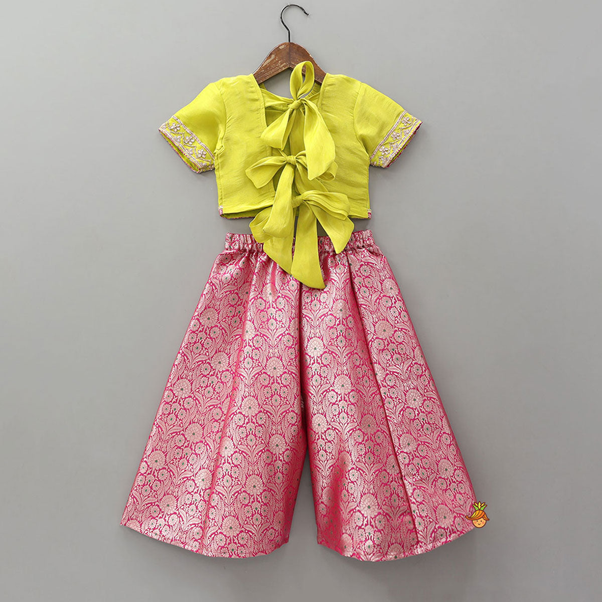 Embroidered Top And Brocade Palazzo