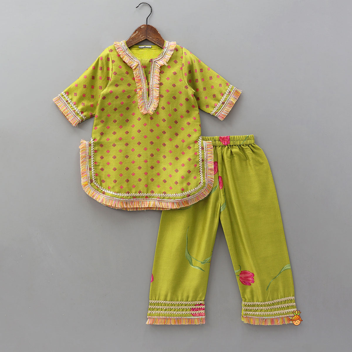 Fringed Printed Elegant Kurti And Pant
