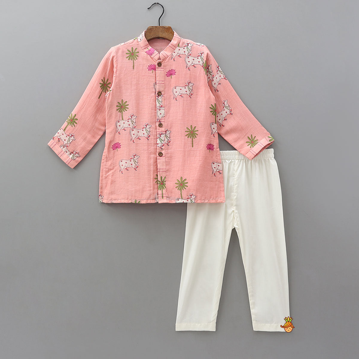 Front-Open Printed Kurta With Pyjama