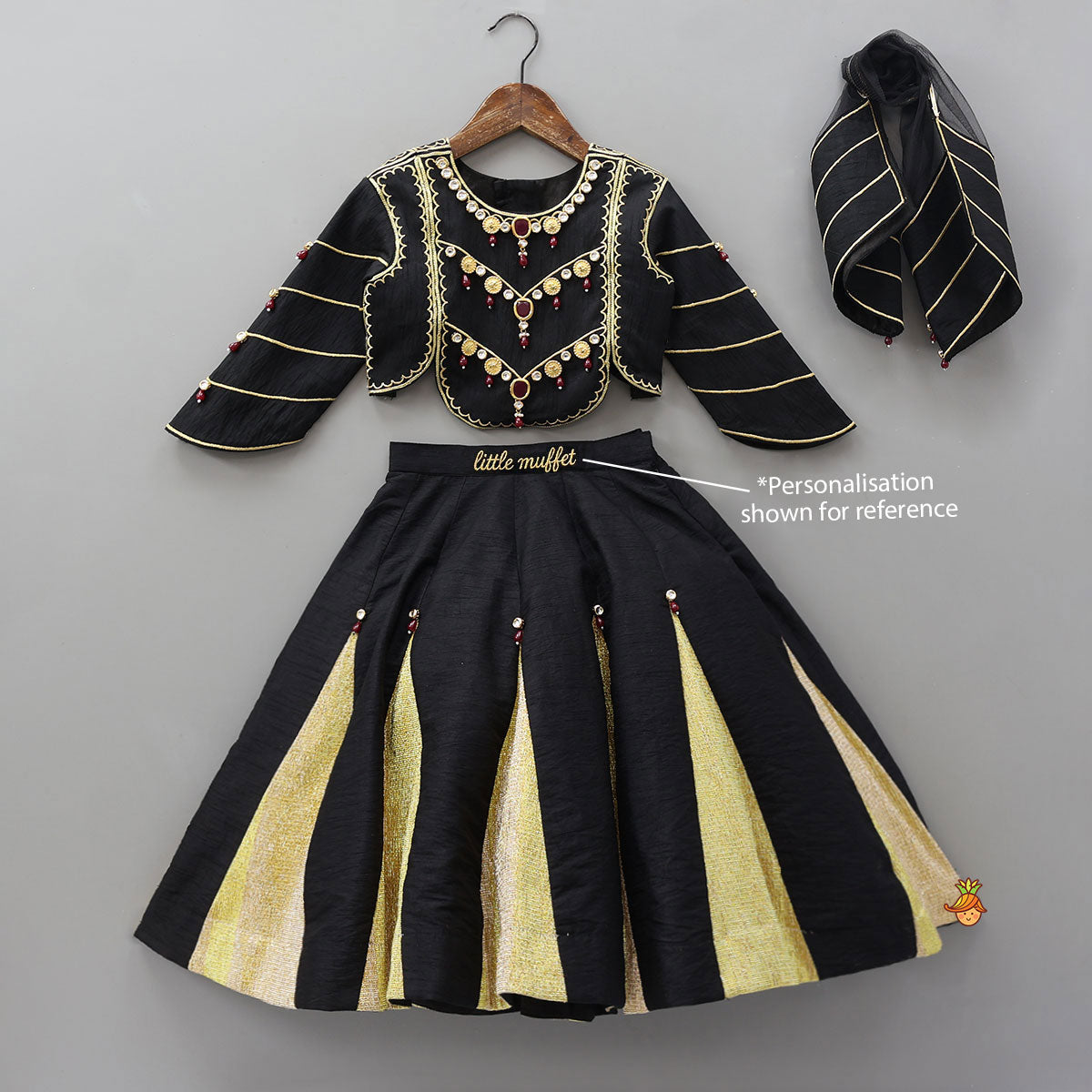 Embellished Stylish Sleeve Top With Lehenga And Dupatta