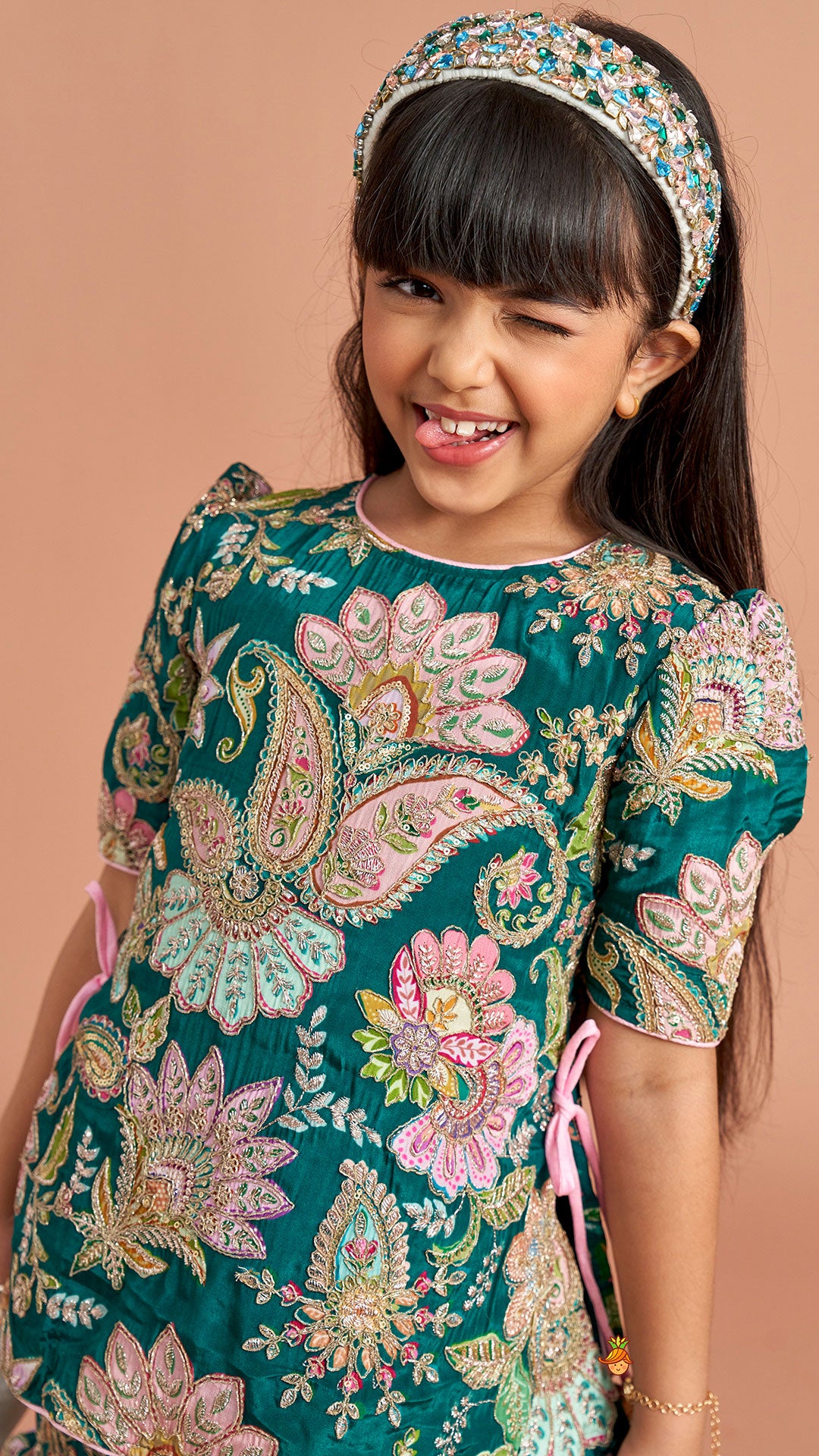 Side-Knot Detailed Elegant Kurti And Sharara With Matching Dupatta