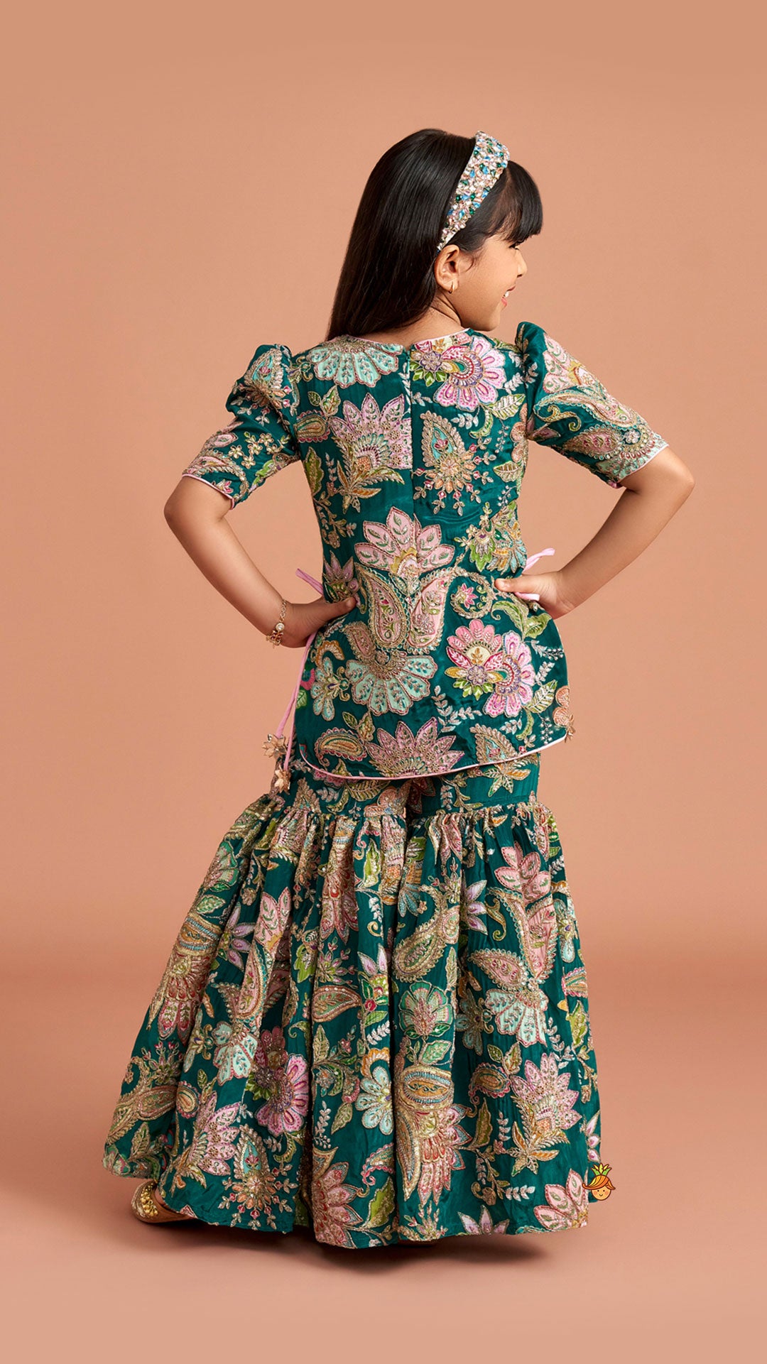 Side-Knot Detailed Elegant Kurti And Sharara With Matching Dupatta