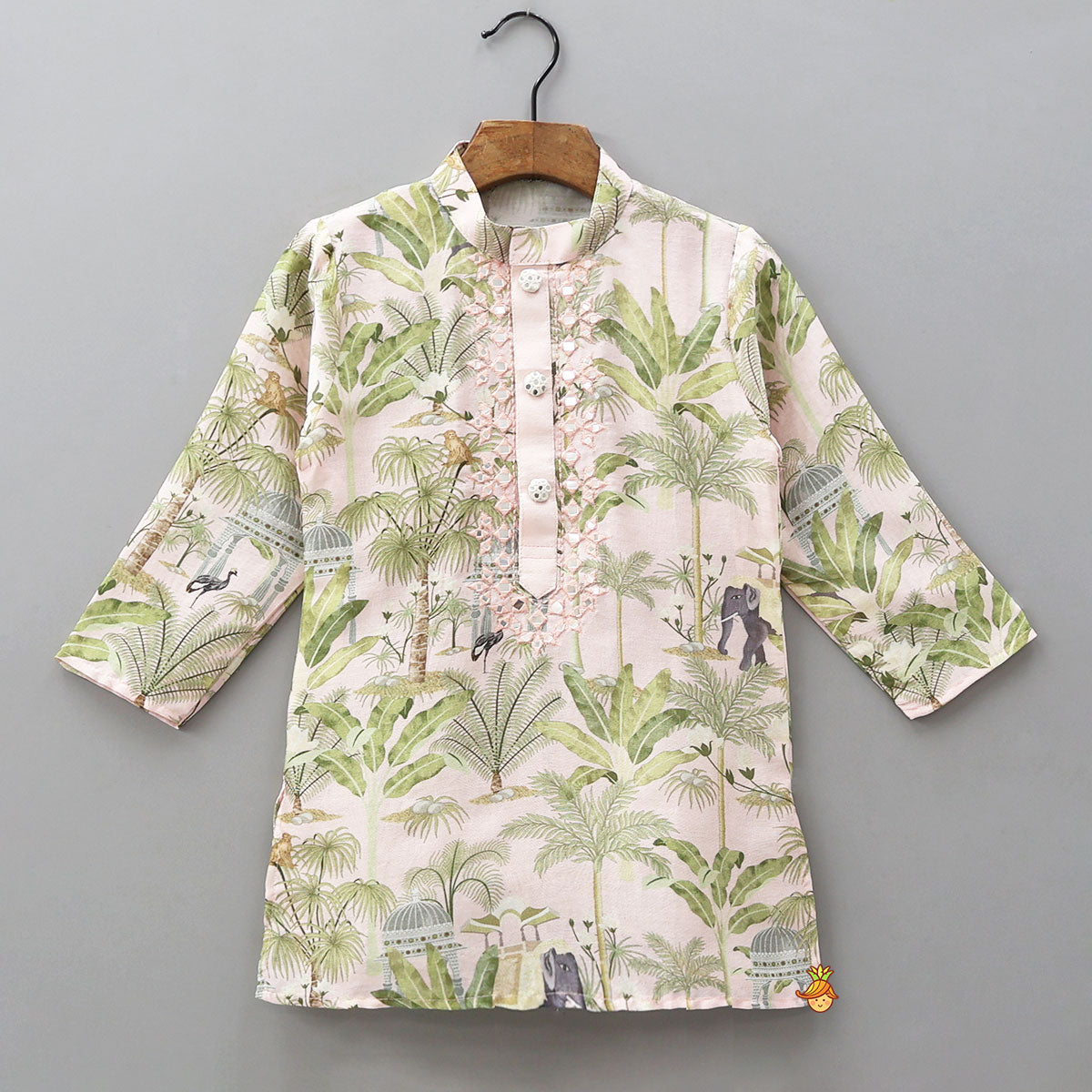 Faux Mirror Work Printed Kurta With Pyjama