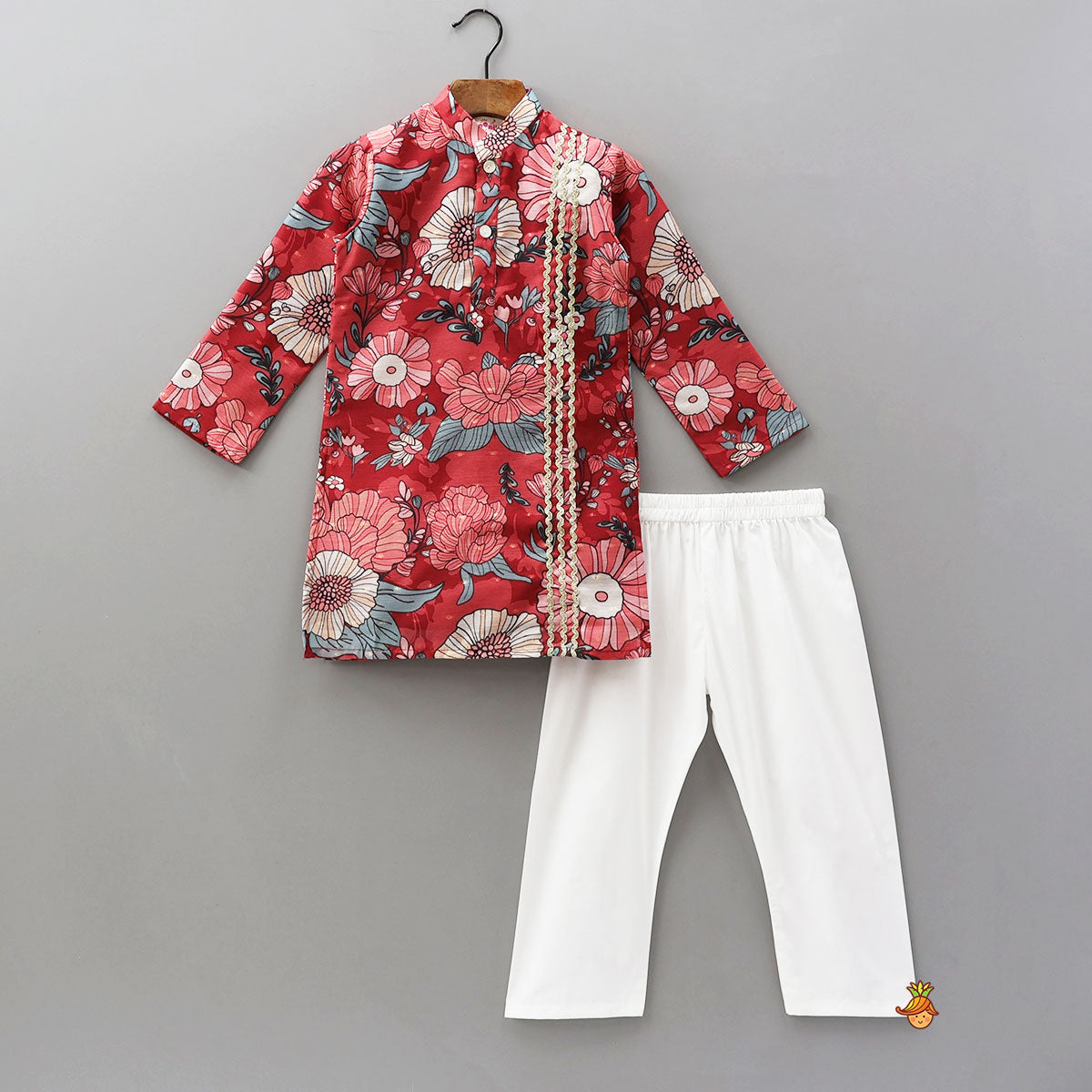 Floral Printed Booti Work Elegant Kurta With Pyjama