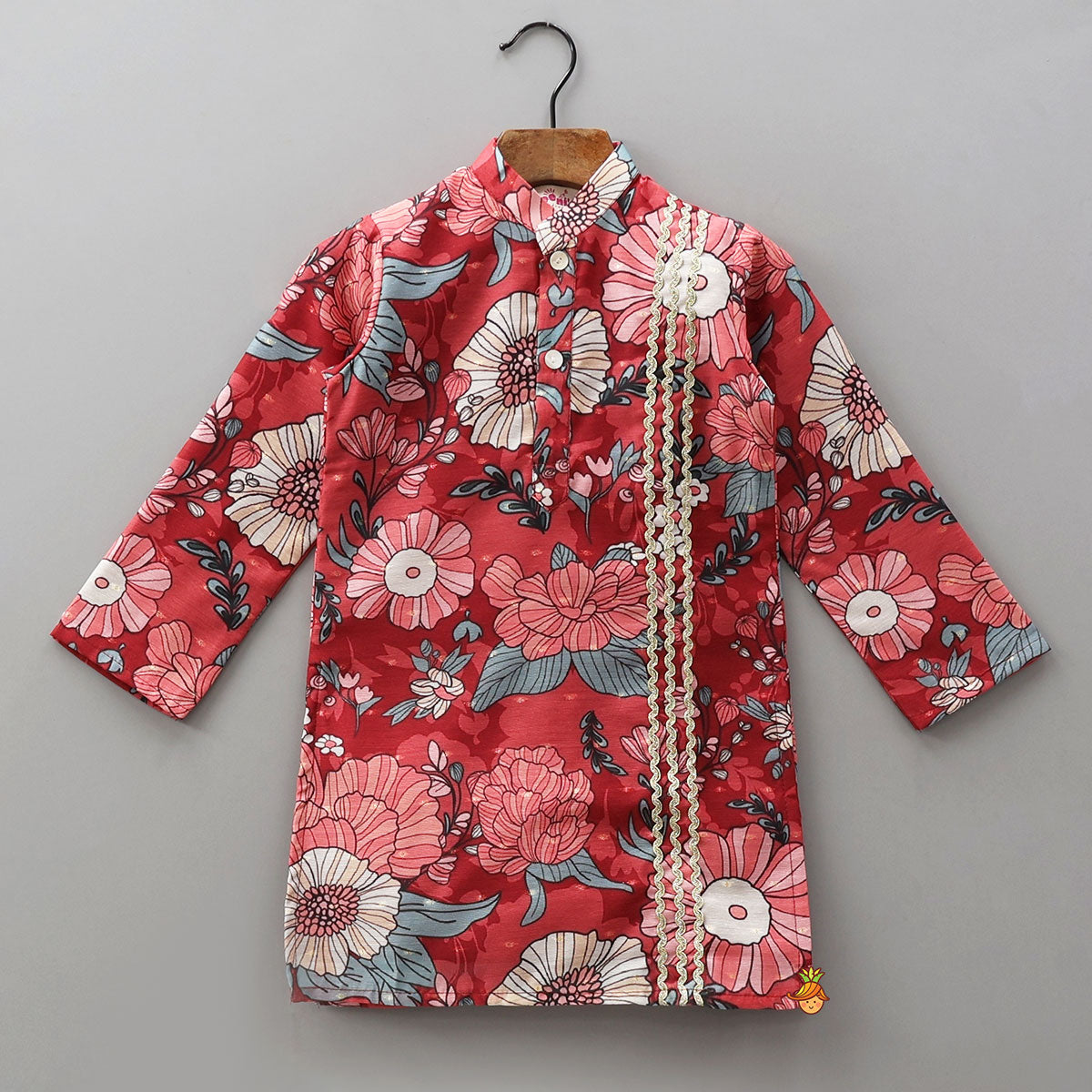 Floral Printed Booti Work Elegant Kurta With Pyjama