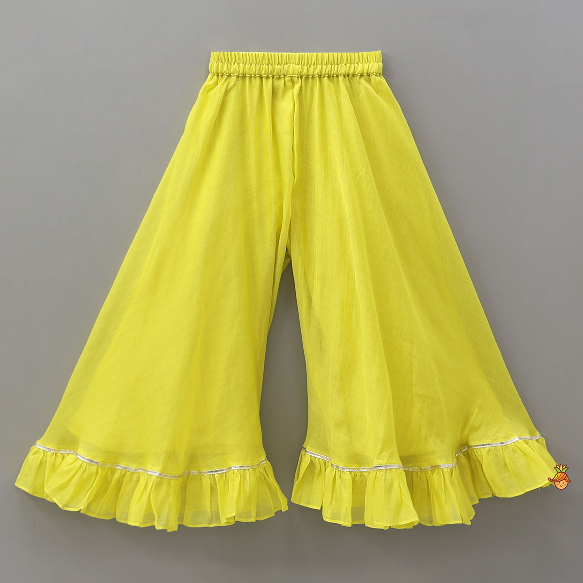 Thread Floral Embroidered Top And Ruffle Hem Palazzo