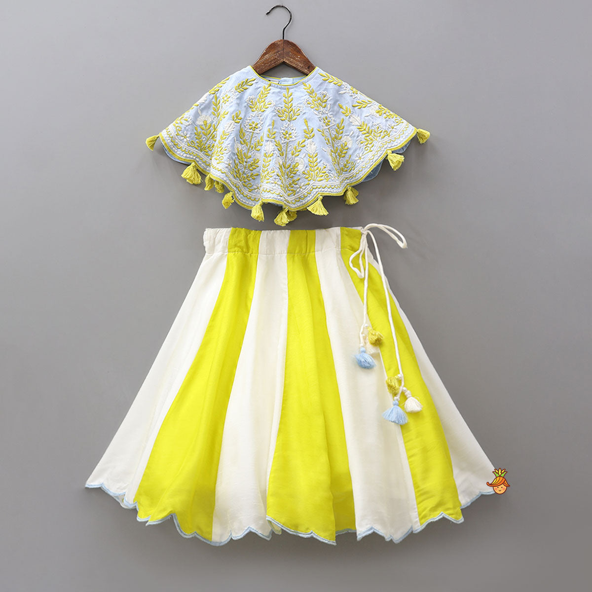 Cape Style Top And Colour Block Lehenga