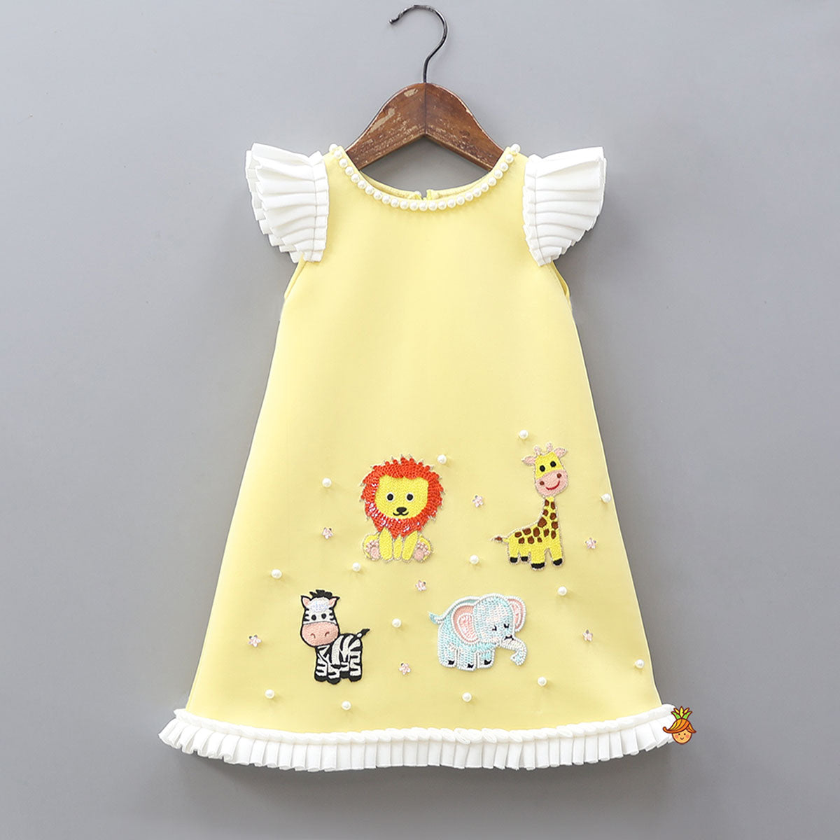 Jungle-Themed Embroidered Dress With Hair Clip