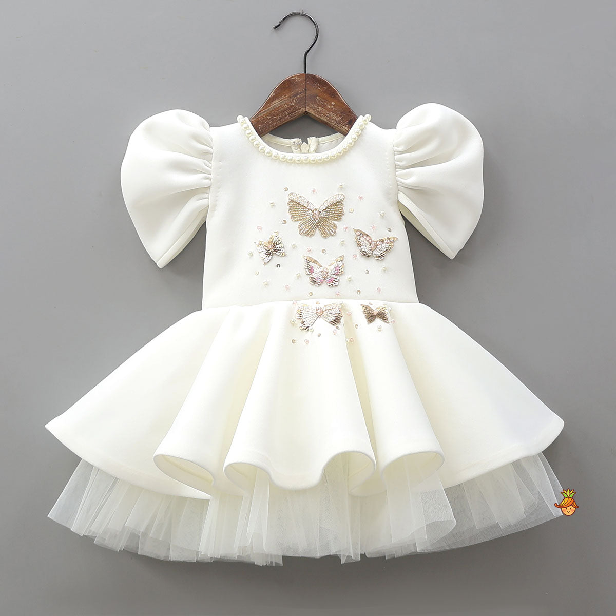 Butterfly Motif Embroidered Beautiful Dress With Headband