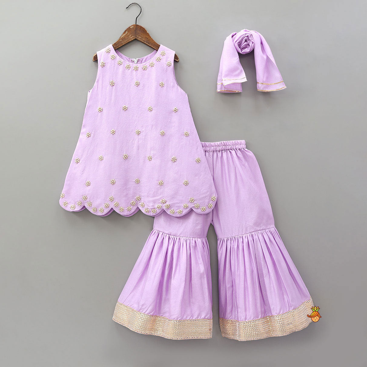 Booti Floral Embroidered Kurti With Sharara And Dupatta