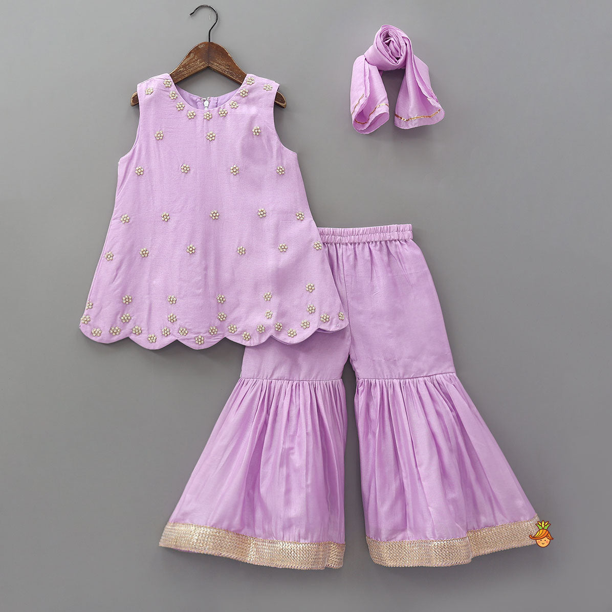 Booti Floral Embroidered Kurti With Sharara And Dupatta