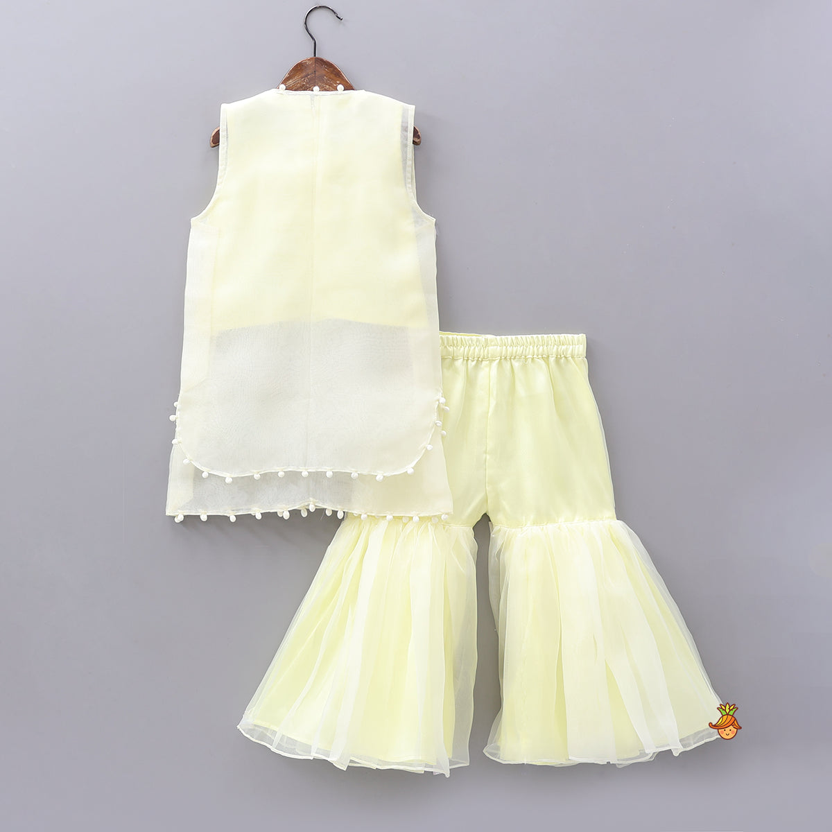 Bow Adorned Inner Top With Hand Embroidered Jacket And Sharara With Floral Sling Bag