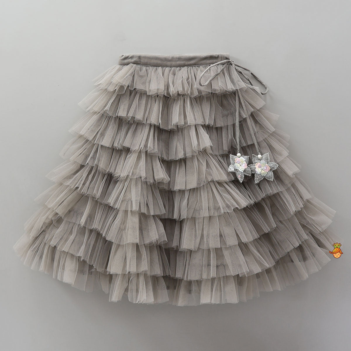 Beautiful Top With Open Jacket And Layered Net Lehenga