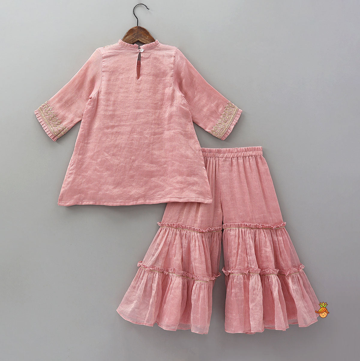 Shimmery Striped Kurti And Sharara With Matching Net Dupatta