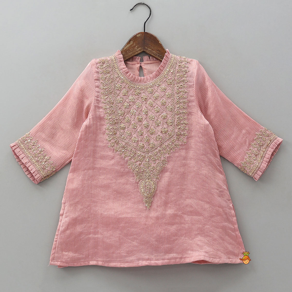 Shimmery Striped Kurti And Sharara With Matching Net Dupatta