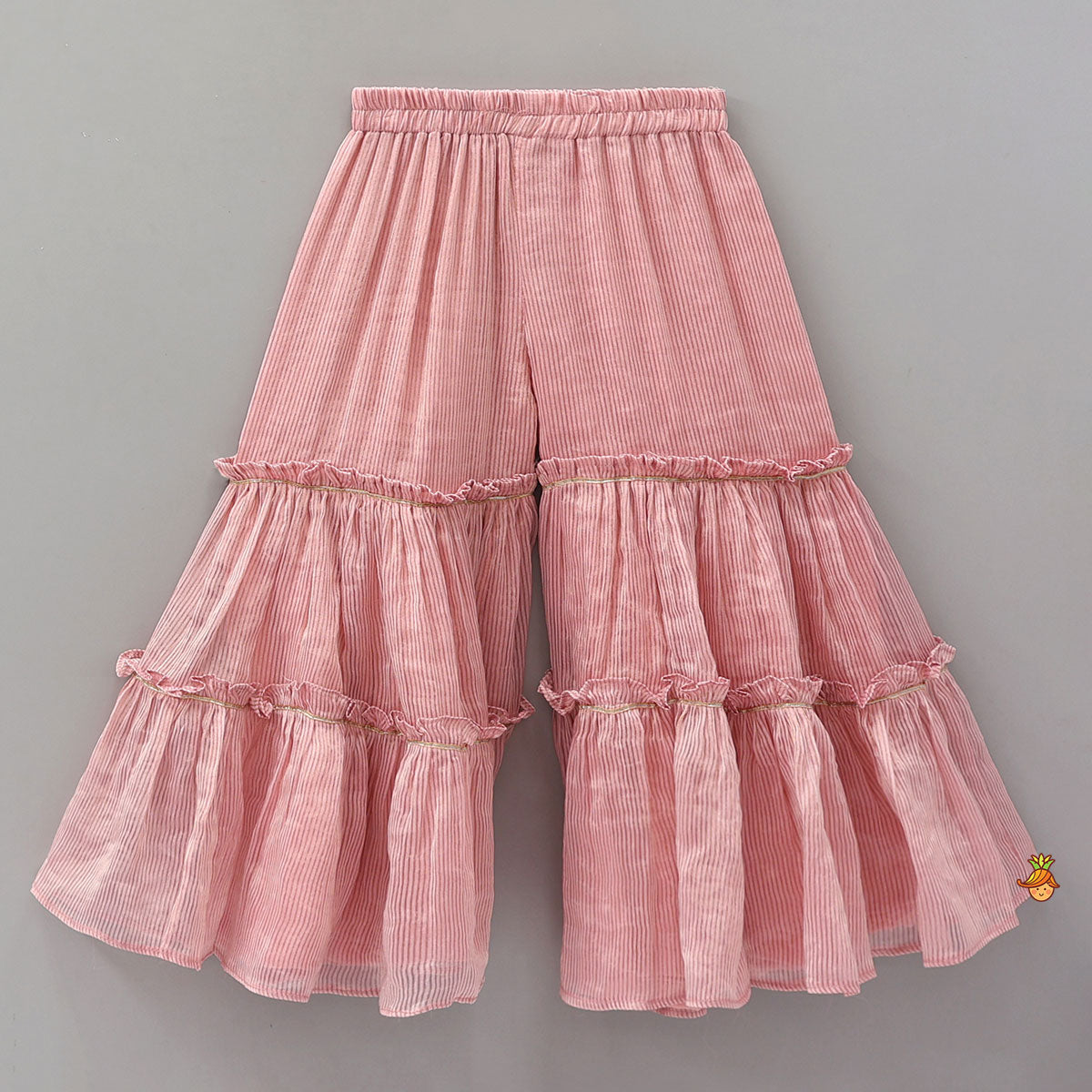 Shimmery Striped Kurti And Sharara With Matching Net Dupatta