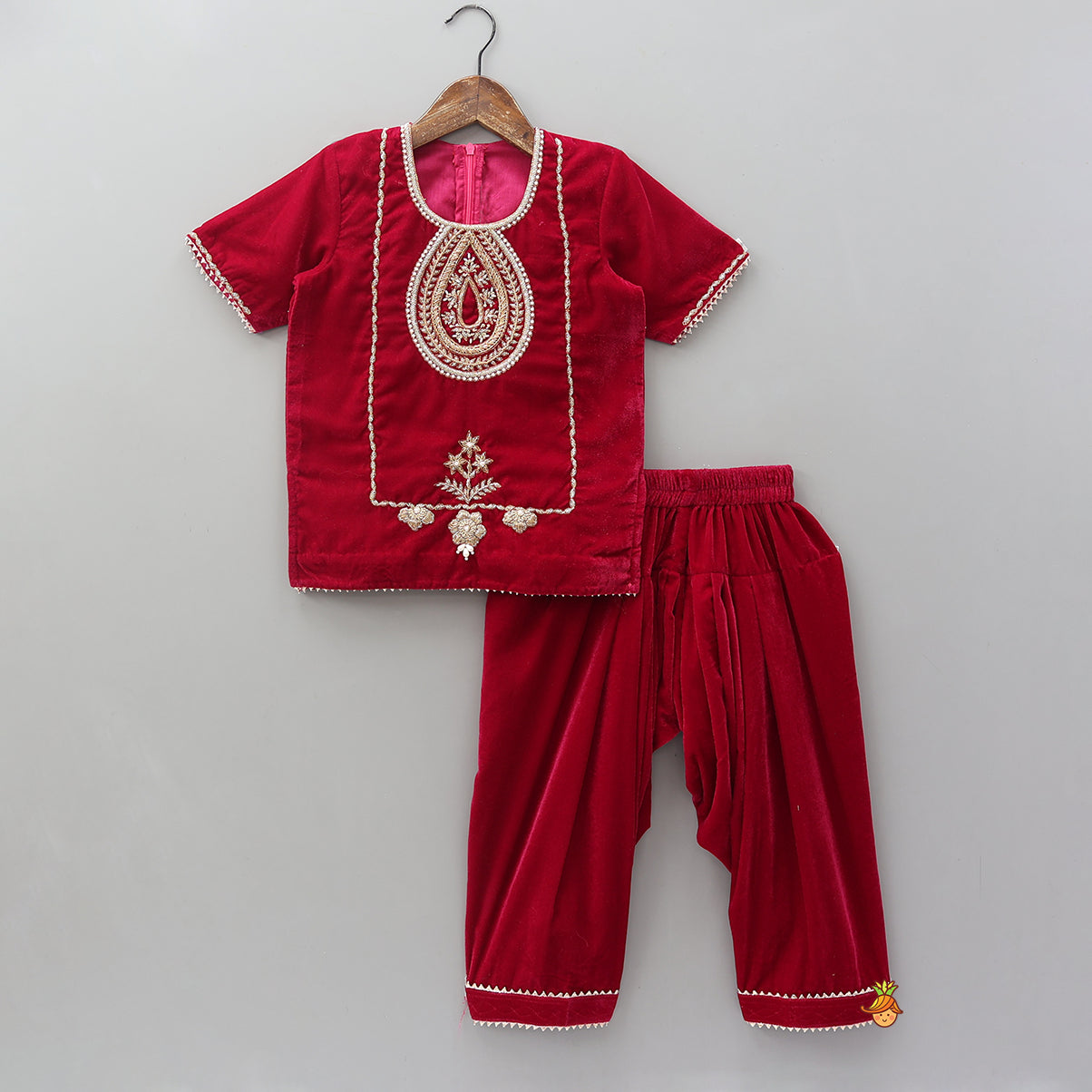 Hand Embroidered Kurti And Salwar With Contrasting Dupatta