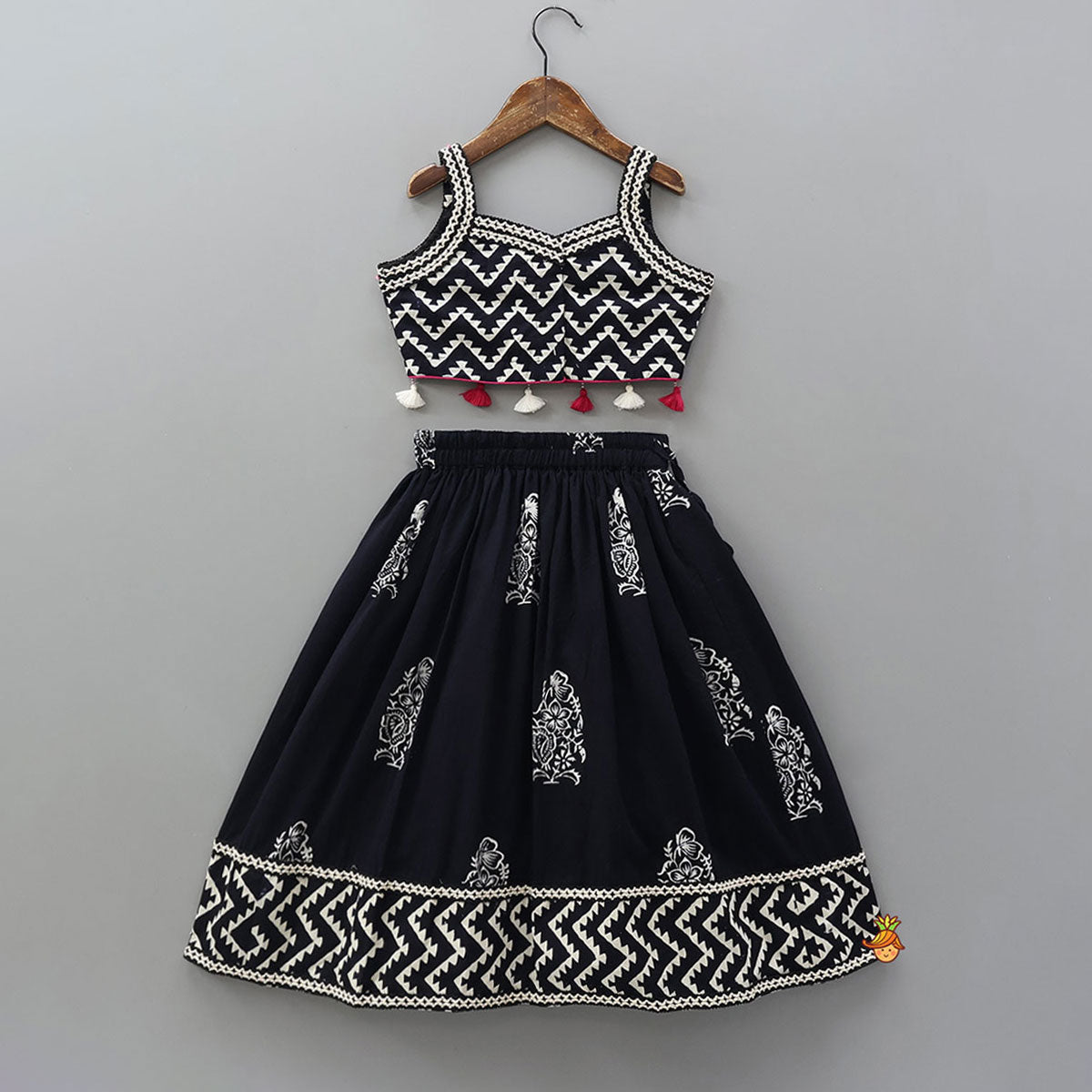 Chevron Printed Cotton Top And Lehenga With Matching Dupatta