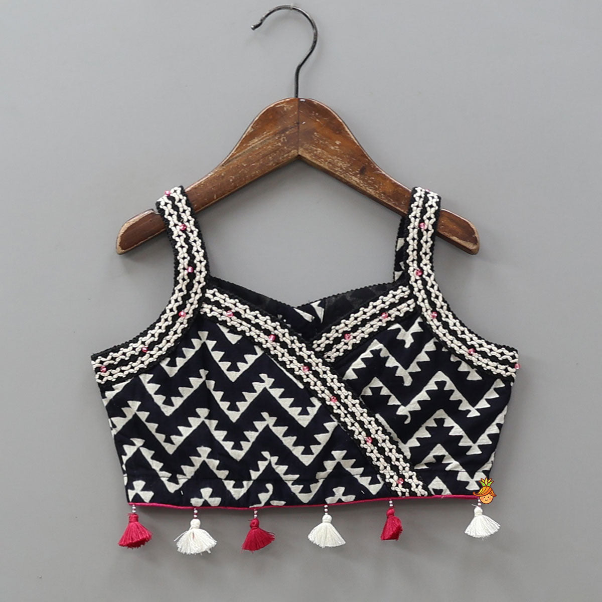 Chevron Printed Cotton Top And Lehenga With Matching Dupatta