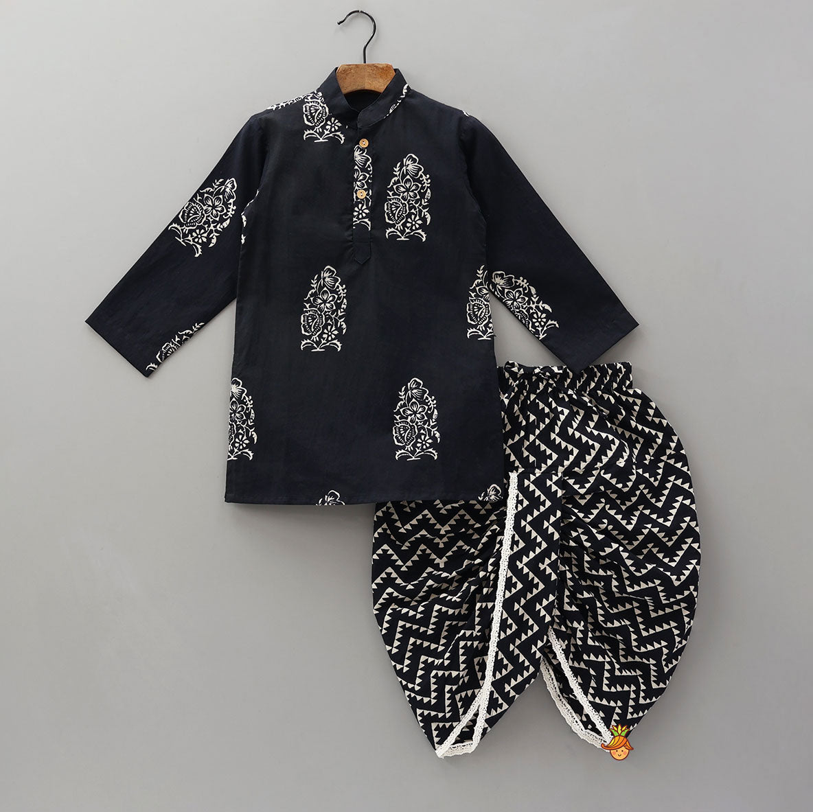 Ethnic Kurta With Front Pocket Jacket And Dhoti