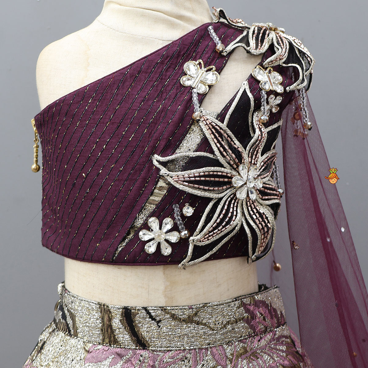 Stunning One Shoulder Drape Top With Lehenga