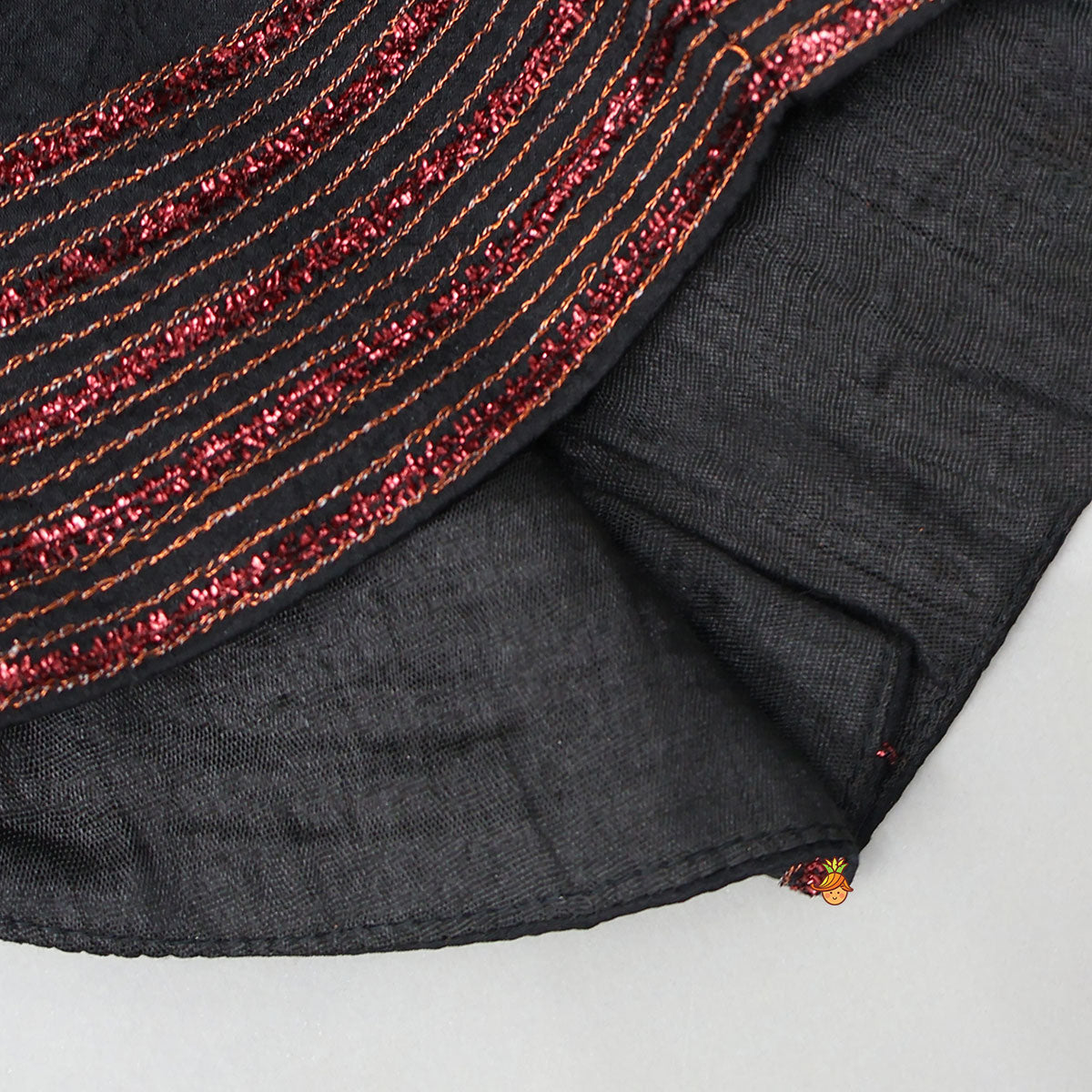 Butterfly-Adorned Drape Top With Layered Shiny Lehenga