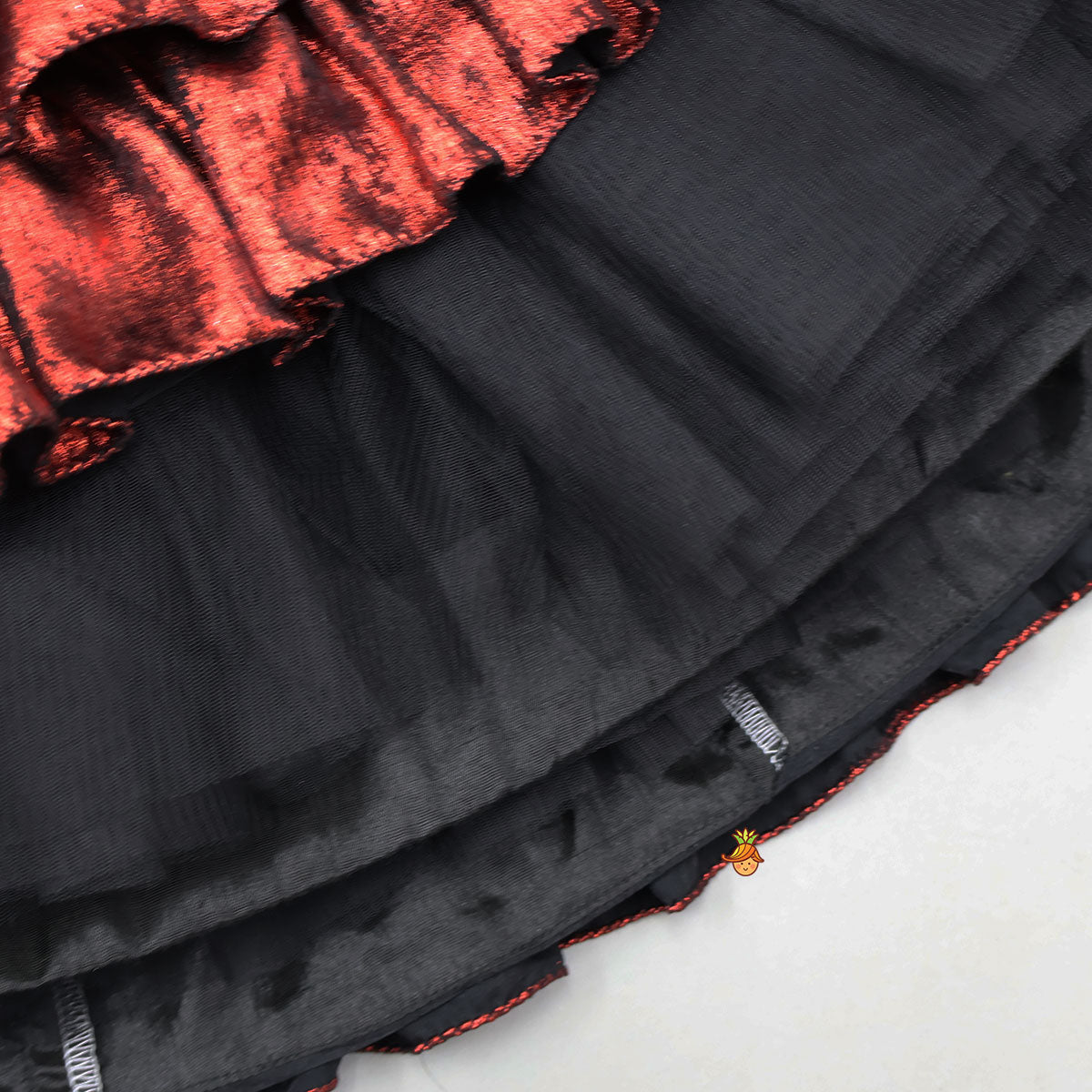 Butterfly-Adorned Drape Top With Layered Shiny Lehenga