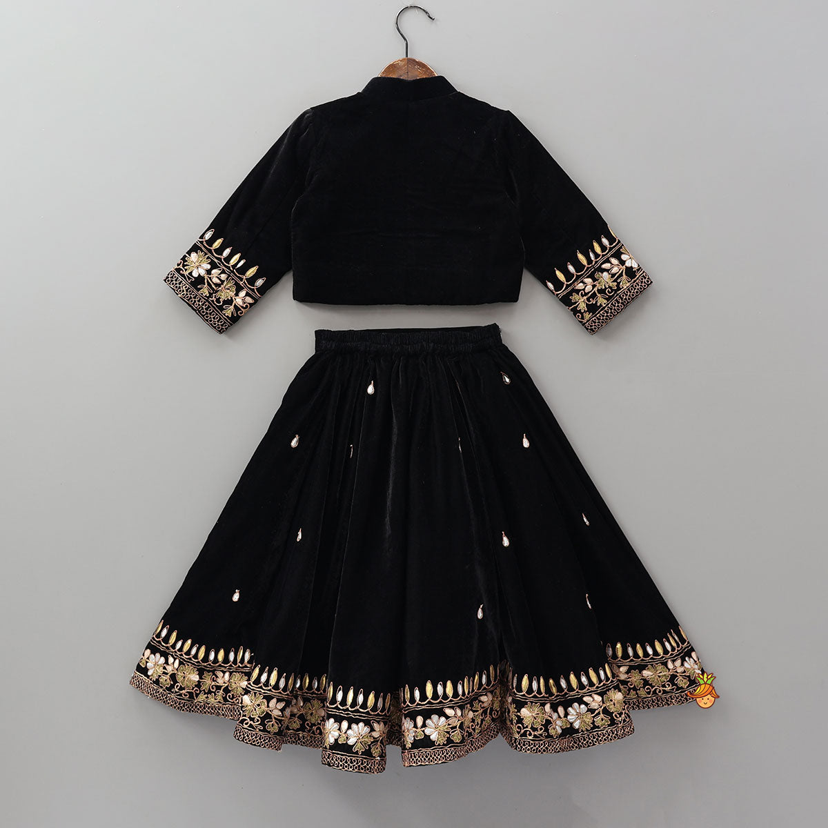 Stand Collar Velvet Stunning Black Top And Lehenga